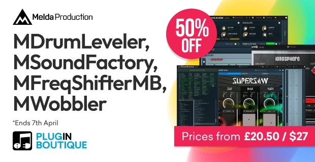 MeldaProduction MDrumLeveler, MSoundFactory, MWobbler, and MFreqShifterMB Eternal Madness Sale 